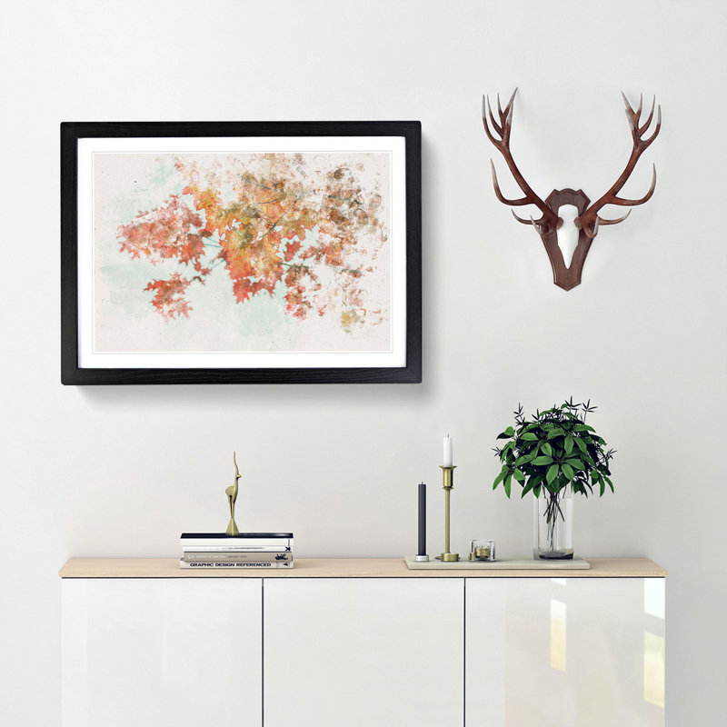 Autumn Leaves Watercolour - Picture Frame Graphic Art Print, 45cm H x 63cm W x 2cm D, Black Framed