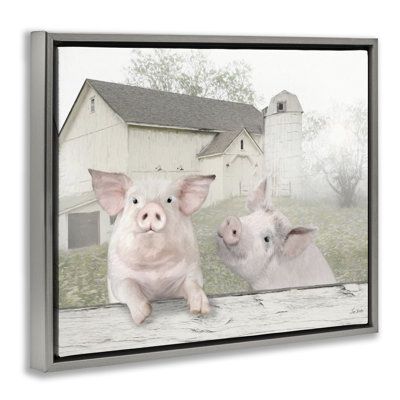 Piglets Farm Scenery Gray Framed Floater Canvas Wall Art by Lori Deiter