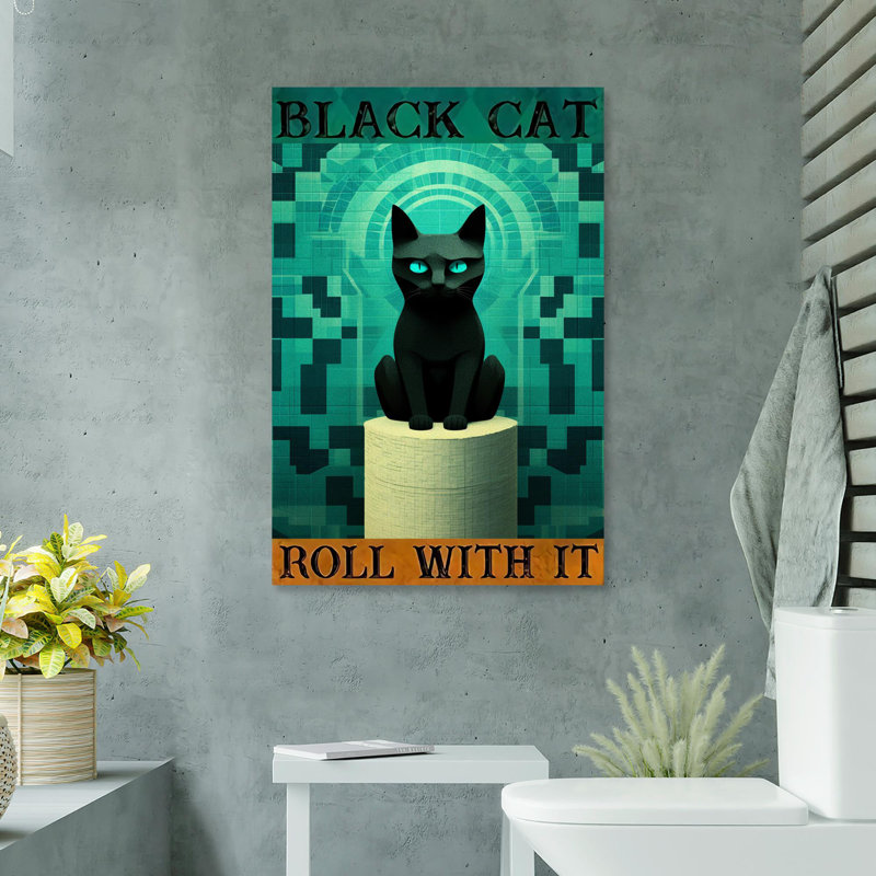 «Black Cat Roll With It», reproduction d'art rectangulaire sur toile tendue 1 pièce, H 36 po x l 24 po x P 1,25 po