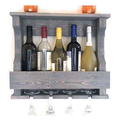 Neema 5 Bottle Solid Wood Wall Mounted Wine Bottle & Glass Rack