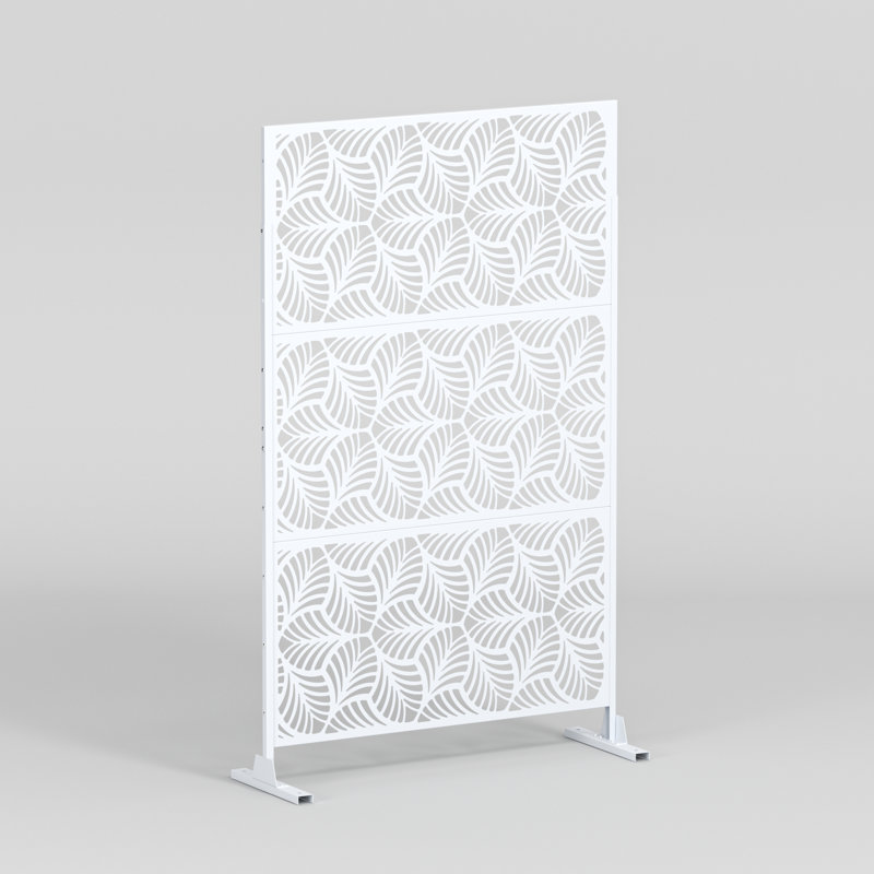 72" Modern Metal Privacy Screen With Palm Style Pattern - Indoor/Outdoor Divider Panel, White