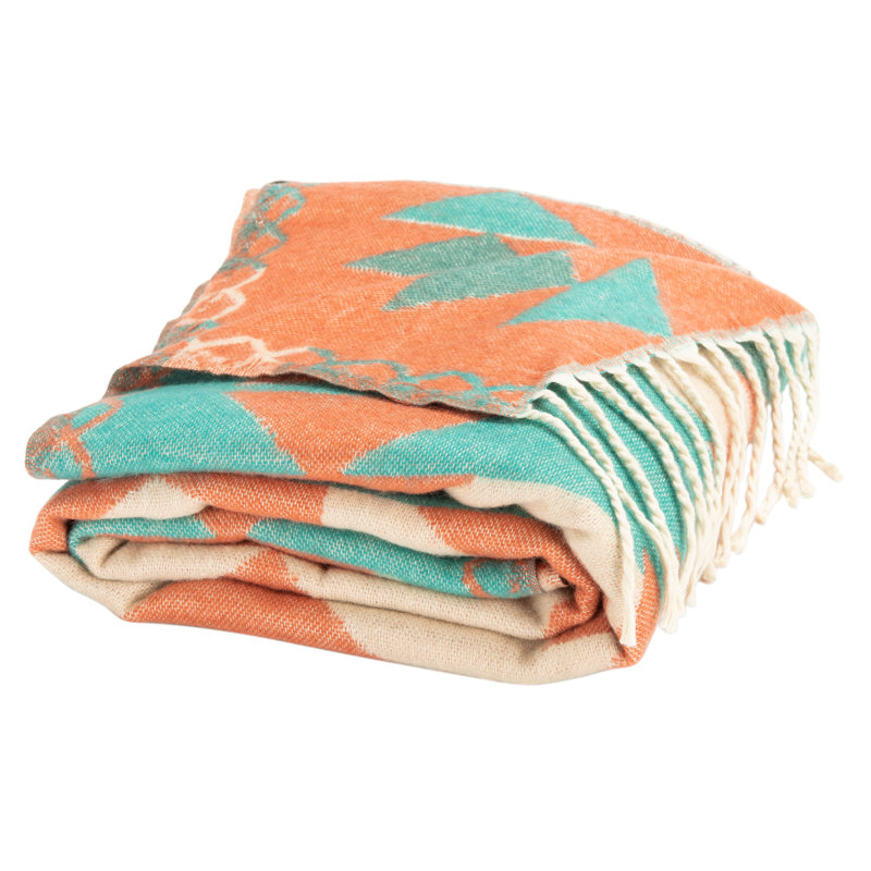 Myna Rose and Turquoise Boho Chic Throw with Fringe