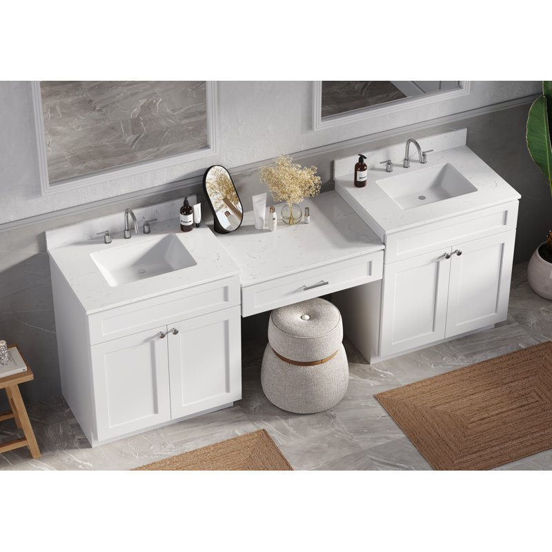 91'' Double Bathroom Vanity with Quartz Top, White