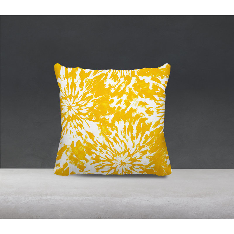 Coussin décoratif réversible en polyester filé Lorcan, Jaune / Blanc, Carré H 15 po x l 15 po
