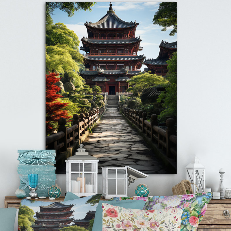Tasheena, art asiatique, pagode sereine VI - impression, H 20 po x l 12 po x P 1 po, Toile tendue