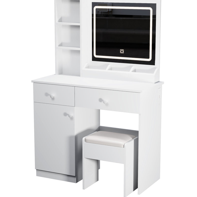 Meuble-lavabo blanc avec miroir et lumières