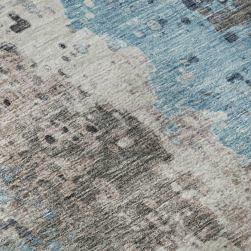 Premium Machine Washable Mayfield AMF2242 Abstract Rug, 1'8" x 2'6", Denim