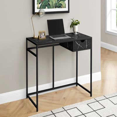 Computer Desk, Home Office, Laptop, Storage Drawer, 42"L, Work, Black Marble Look Laminate, Black Metal, Contemporary, Modern