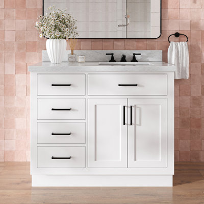 Tidworth 42'' Solid Wood Single Bathroom Vanity with 1.5'' Carrara Marble Top
