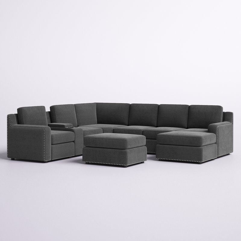 Astare Upholstered L-Shaped Sectional Reversible, Dark Gray Polyester Blend