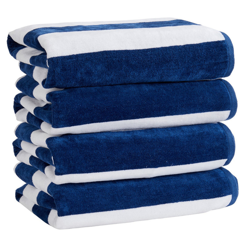 Navy and White Cotton Cabana Stripe Beach Towels Set
