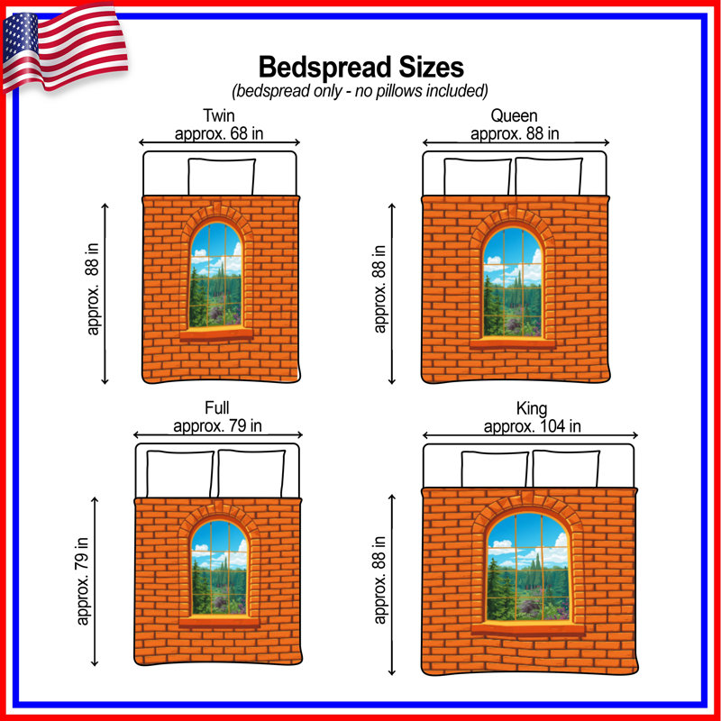 Brick Wall Window Quilted Bedspread All Sizes, Queen