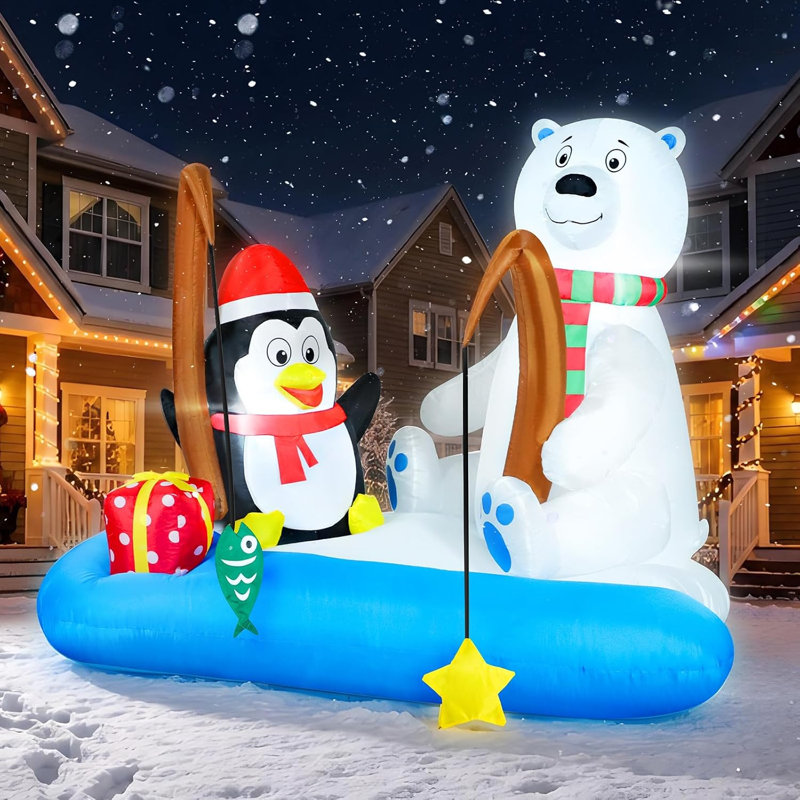 Décoration gonflable d'extérieur à DEL avec ours polaire et pingouin de Noël, 4,5 pi