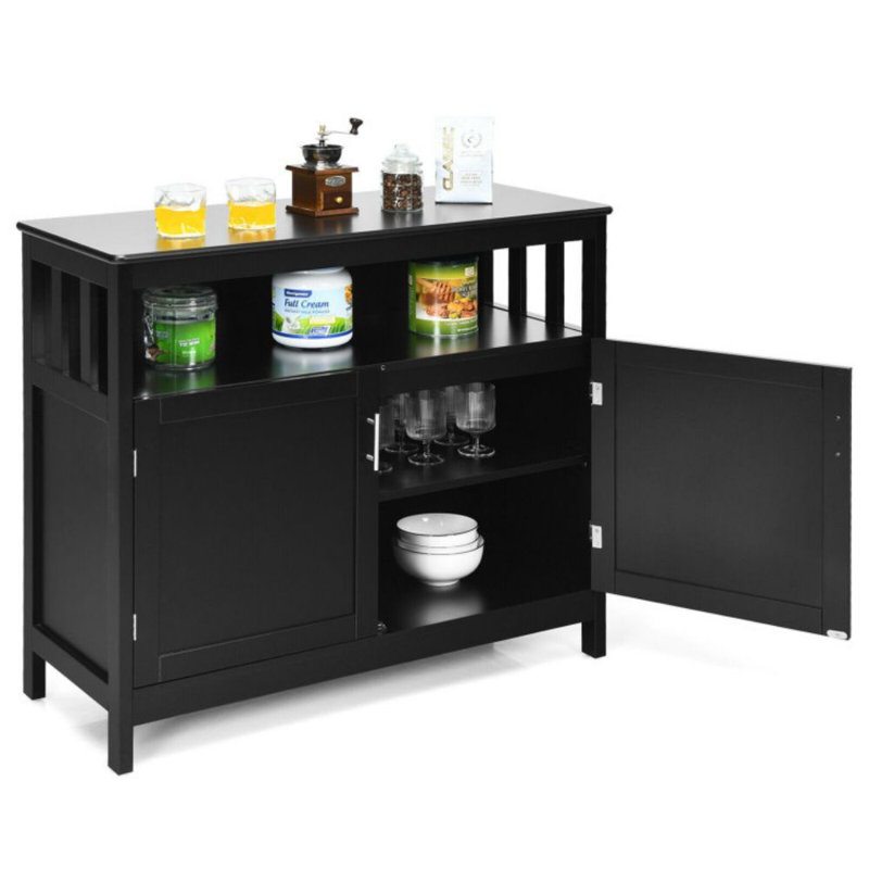 Buffet de cuisine avec 2 portes et tablette, Noir