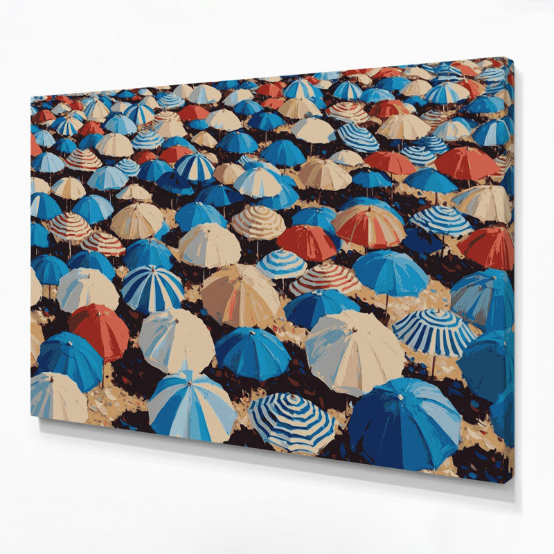 Nautical Beach umbrellas Beige Canvas Wall Art, 11" H x 14" W
