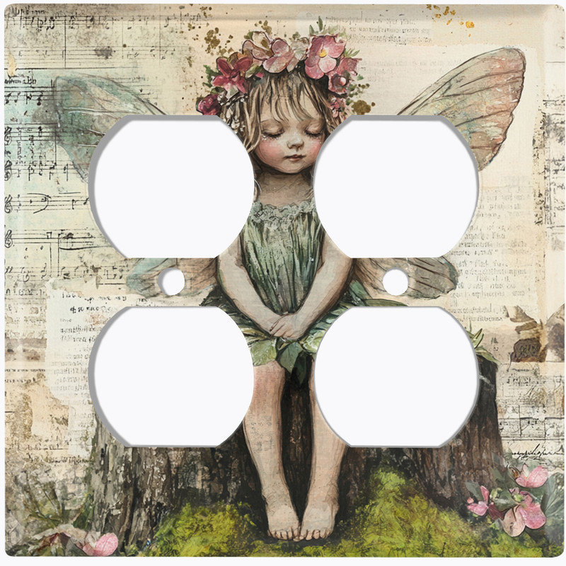 Couvercle de plaque d'interrupteur en métal; Rectangle 2 bandes US standard - Fairy Girl, Prise double # 9