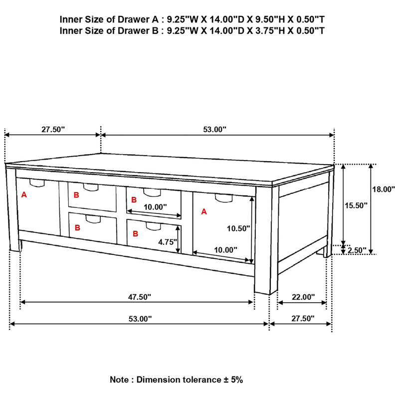 6 - Drawer Base Natural Coffee Table, Timeless Sophistication, Ample Capacity Classic Aesthetic, Organization