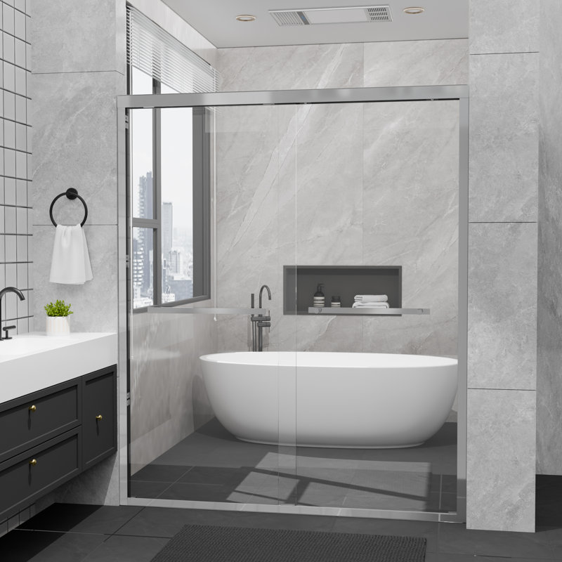 50-54" W x 72" H Framed Double Sliding Shower Door, Chrome, 1/4" Tempered Glass with Nano Easy-Clean Coating, Chrome