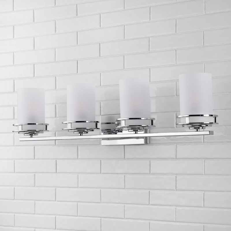 Amalio Metal/Frosted Glass Contemporary Glam LED Vanity Light, 4
