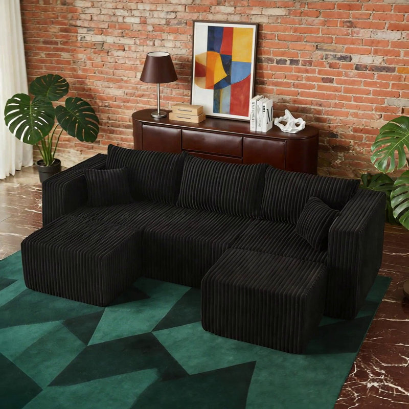 Canapé modulaire compact en velours côtelé modulaire compact avec un style minimaliste moderne, Tissu noir