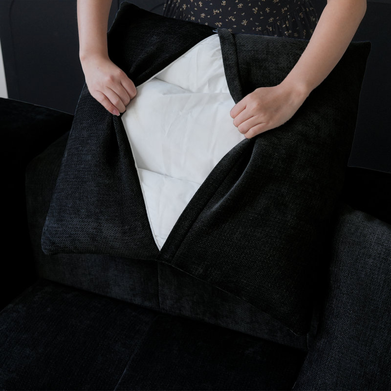 Chaise rembourrée en tissu de lin Kay, Noir