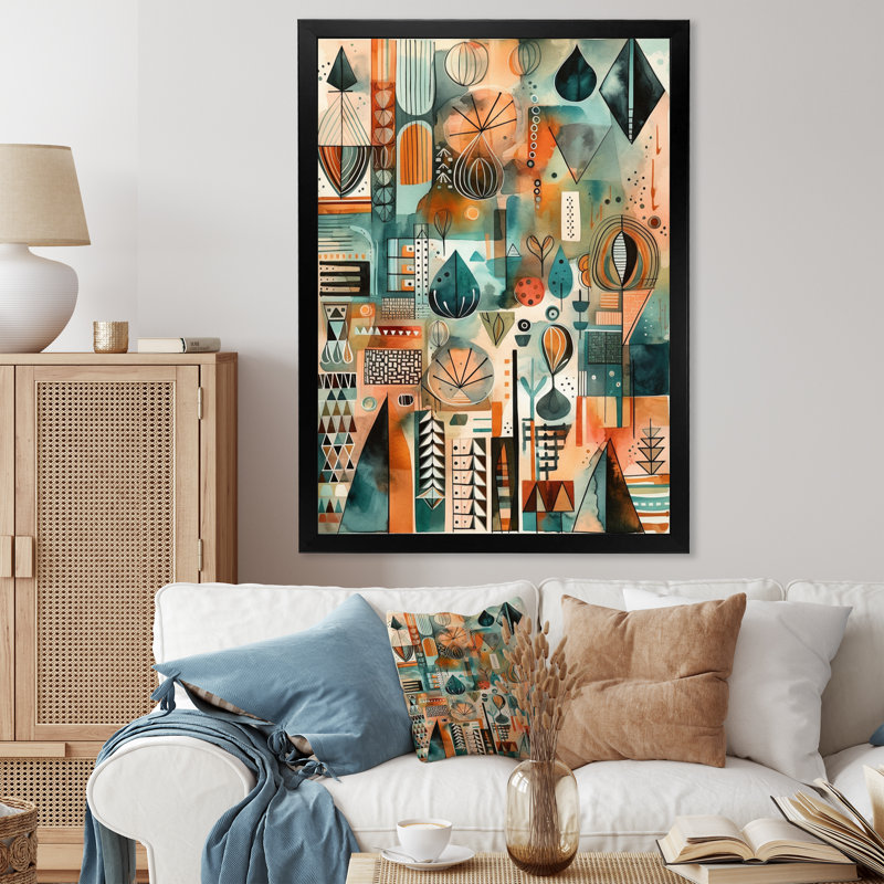 «Green and Orange Abstracted Vistas», impressions d'art abstrait paysage, Cadre photo noir, H 20 po x l 12 po x P 1 po
