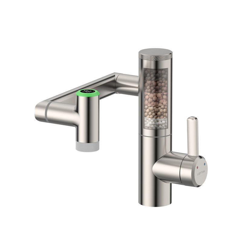 Lefton Rotatable Bathroom Faucet With Built-in Filter, Single Hole Sink Faucet With Temperature Display In Fahrenheit, 2 Water Modes