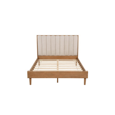 Grand lit en bois avec tête de lit tapissier de style piano, lit en bois avec cadre de lit renforcé, blé
