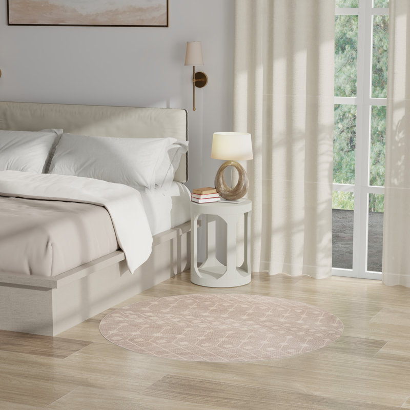 Tapis géométrique beige en polypropylène tissé à la machine Julicia, Rond 4 pi