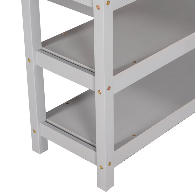 Twin Loft Bed With Desk & Shelves, Gray, Twin