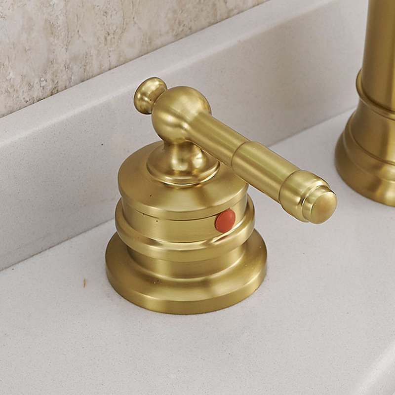 Waterfall 8 In. Widespread Double Handle Stainless Steel Bathroom Faucet, Brushed Gold