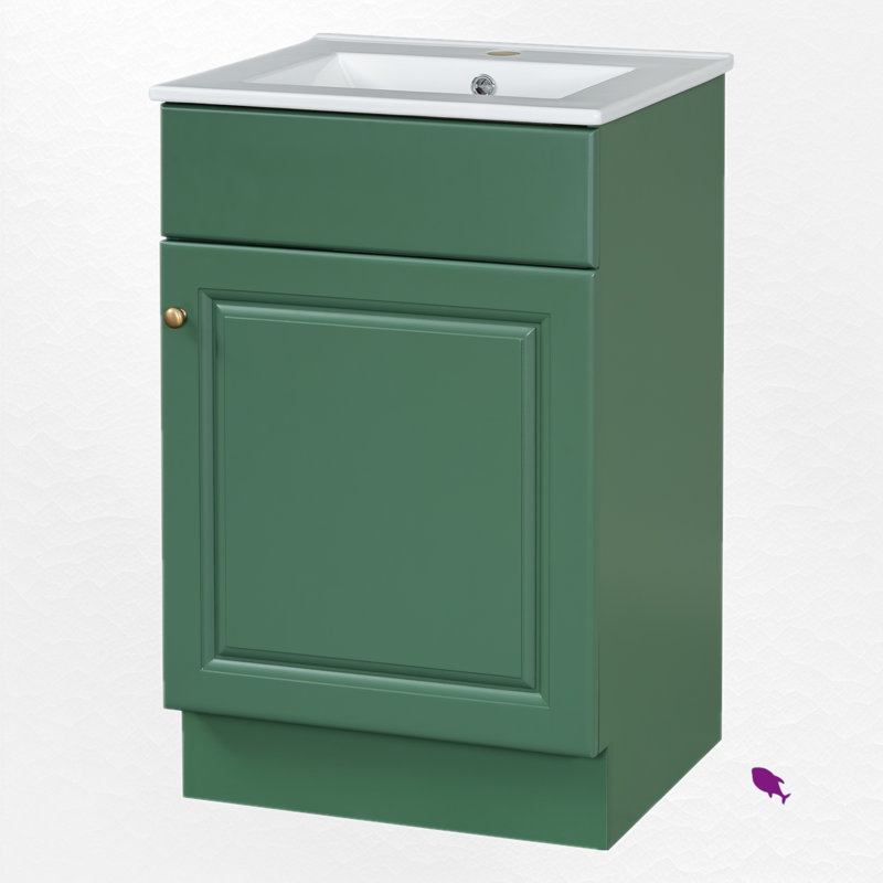 Ensemble de meuble-lavabo simple 20 po avec plateau en céramique, Vert/doré