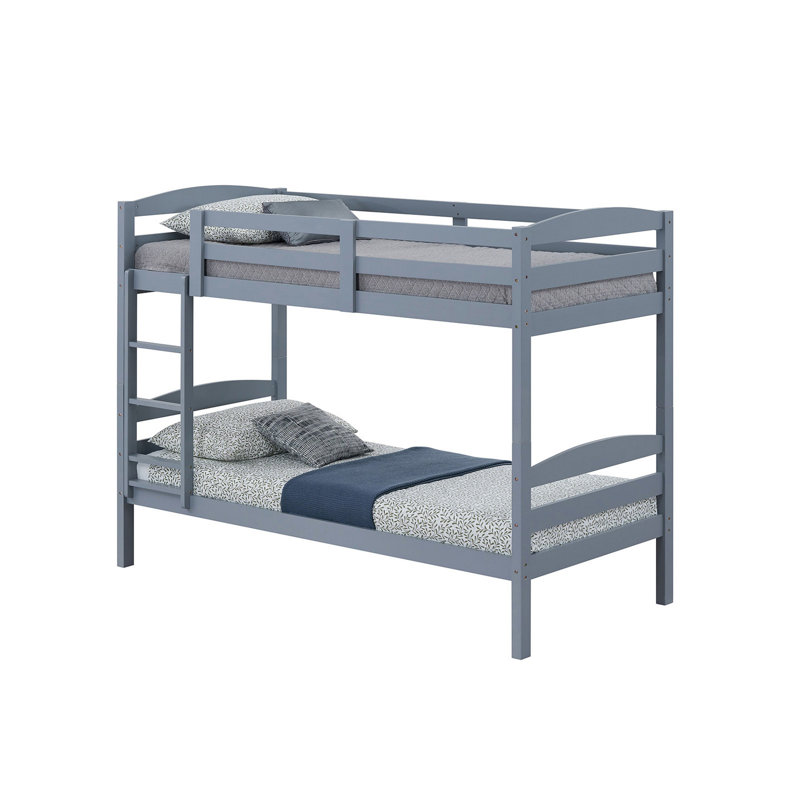 Sifa Twin Bunk Bed, Convenient Ladder, Arch Slat Design, Solid Wood, Gray