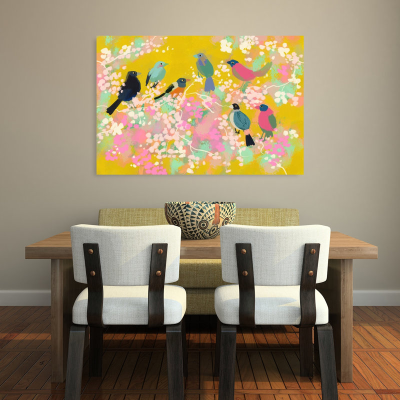 «Vibrant Spring Birds», art mural coloré et fantaisiste