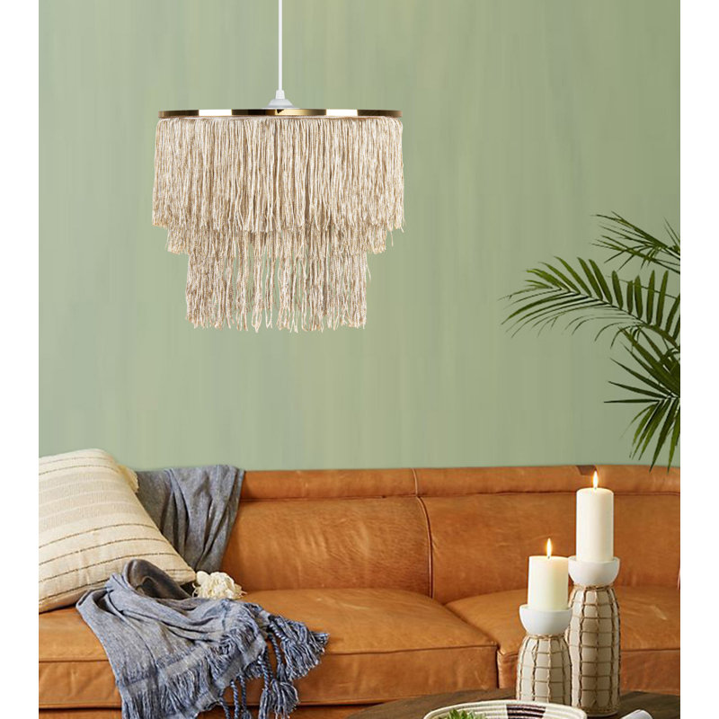 Luminaire suspendu à 1 lumière Bence, H 11,81 po x l 13,78 po x P 13,78 po, Beige, Blanc