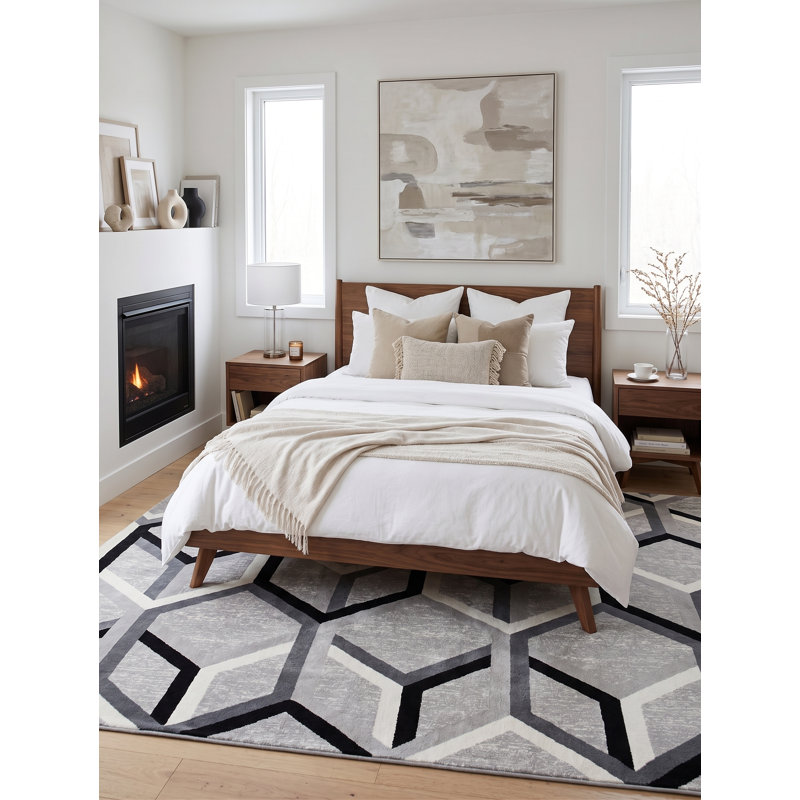 Nubia Geometric Area Rug in Gray, Rectangle 5' x 7'2"