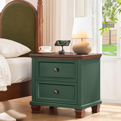 Farmhouse Nightstand with Charging Station and 2 Drawers
