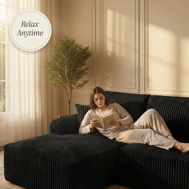 109“ Boneless L-Shaped Sectional Cloud Sofa Free Combination Soft Corduroy Fabric 109 x 69 Inches No Assembly Required 1400 lbs Capacity For Living Room.