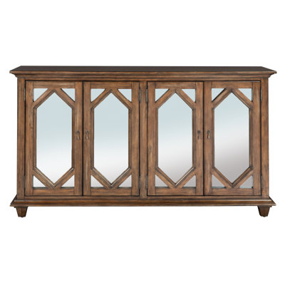 Nut Brown Acacia Entertainment Console with Mirrored Door Frets