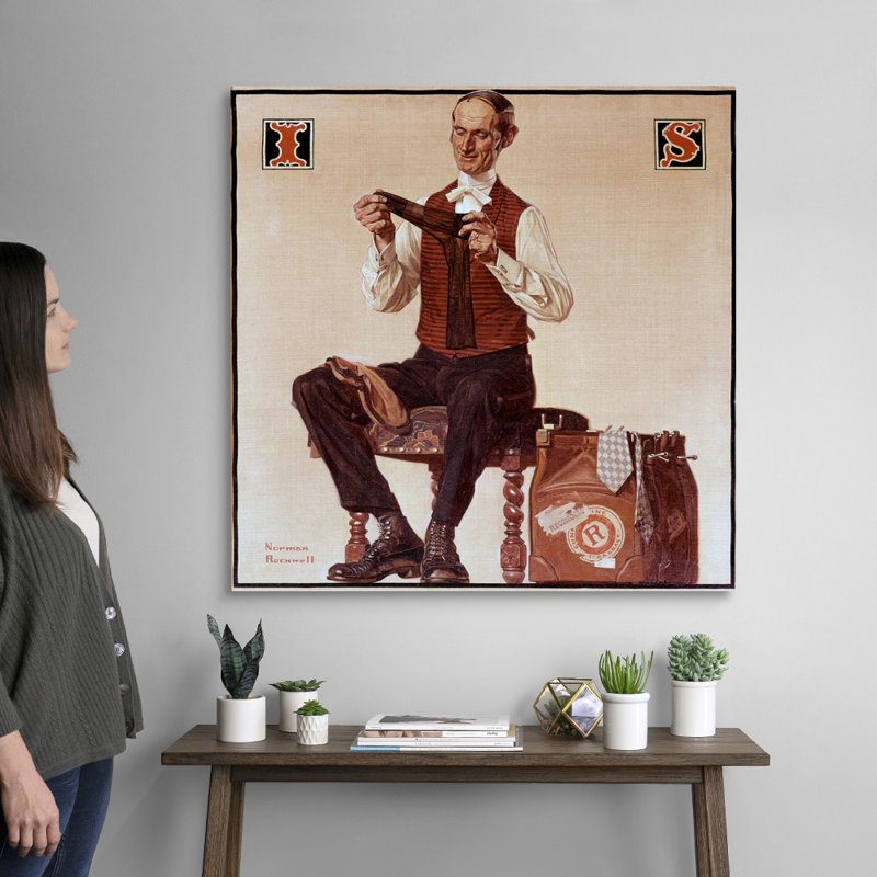 «Man Inspecting Socks», art mural sur toile, Toile tendue, H 36 po x l 36 po x P 1,25 po
