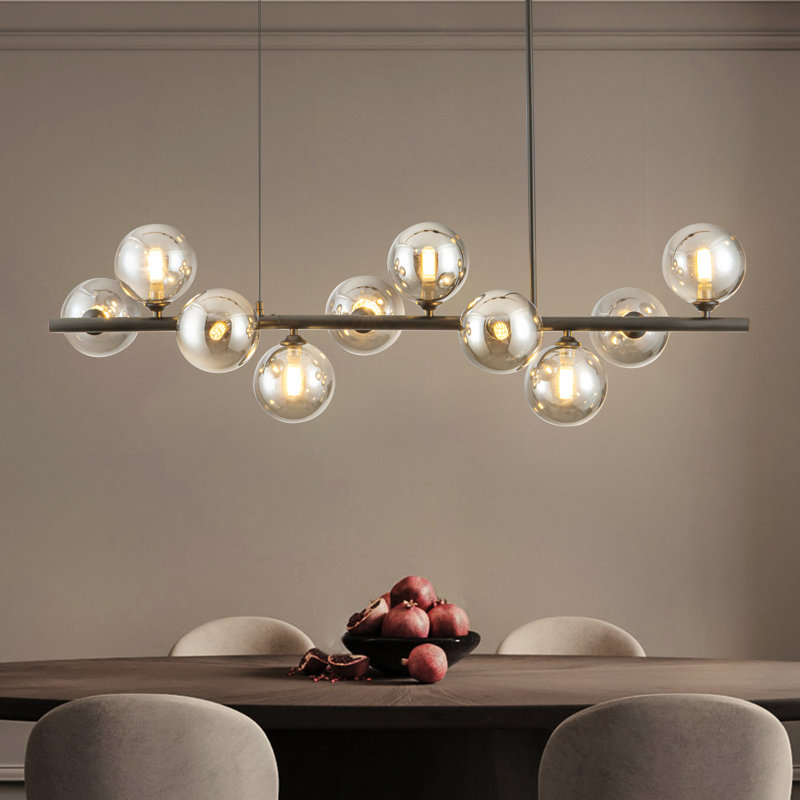  Lustre linéaire moderne en verre bullé à 10 lumières à intensité variable pour salle à manger