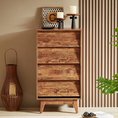 Commode double à 4 tiroirs de style rétro avec design biseauté pour des solutions de rangement organisées et élégantes