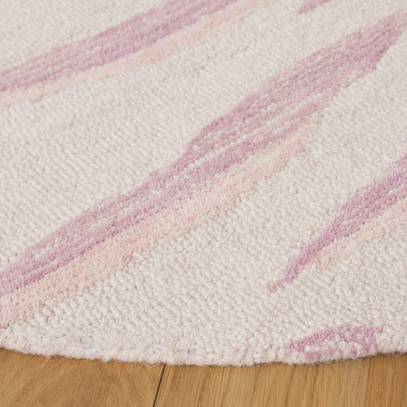 Vinney Ebony Hand Tufted Wool Cotton Animal Print Rug in Ivory/Pink, Round 6'