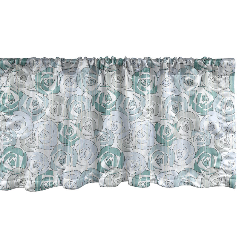 Pale Blue Teal Floral Satin Rod Pocket Valance Set