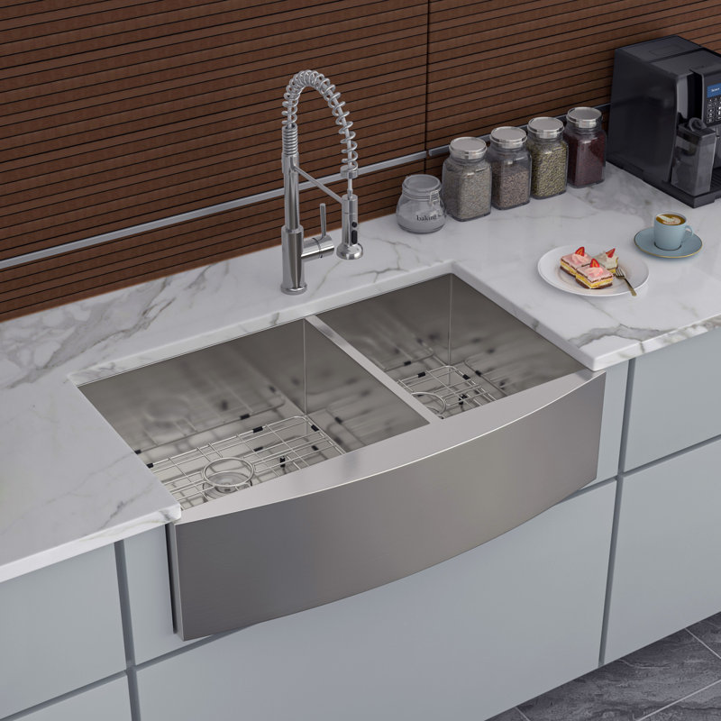 33'' L Farmhouse / Apron Double Bowl Stainless Steel Kitchen Sink