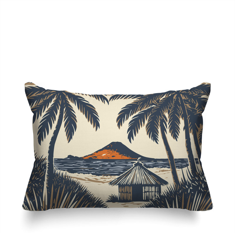 Oreiller rectangulaire intérieur / extérieur Kitar Island Palmreversible, Rectangle H 14 po x l 20 po, Gris
