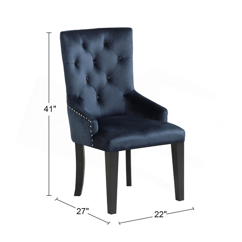 Chaise d'appoint rembourrée en velours avec garniture cloutée, bleu marine foncé et noir