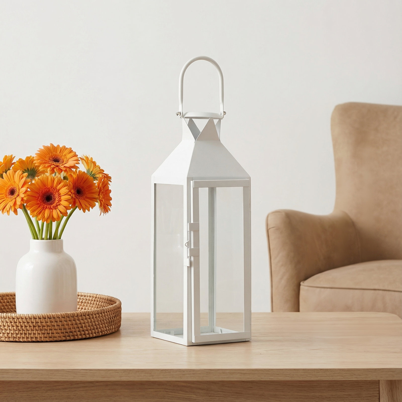 Artemesia 15.25'' Tabletop Lantern, White, 18.63" H x 5" W x 5.5" D