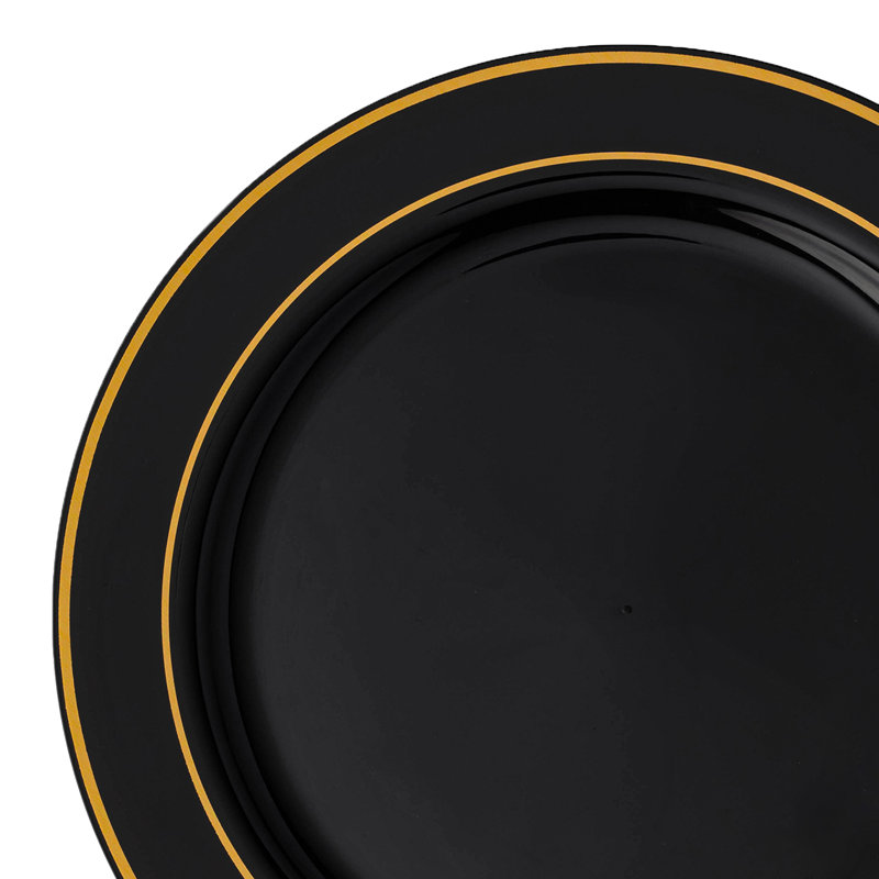 Noir avec rebord doré et assiettes à salade en plastique (7,5 po)