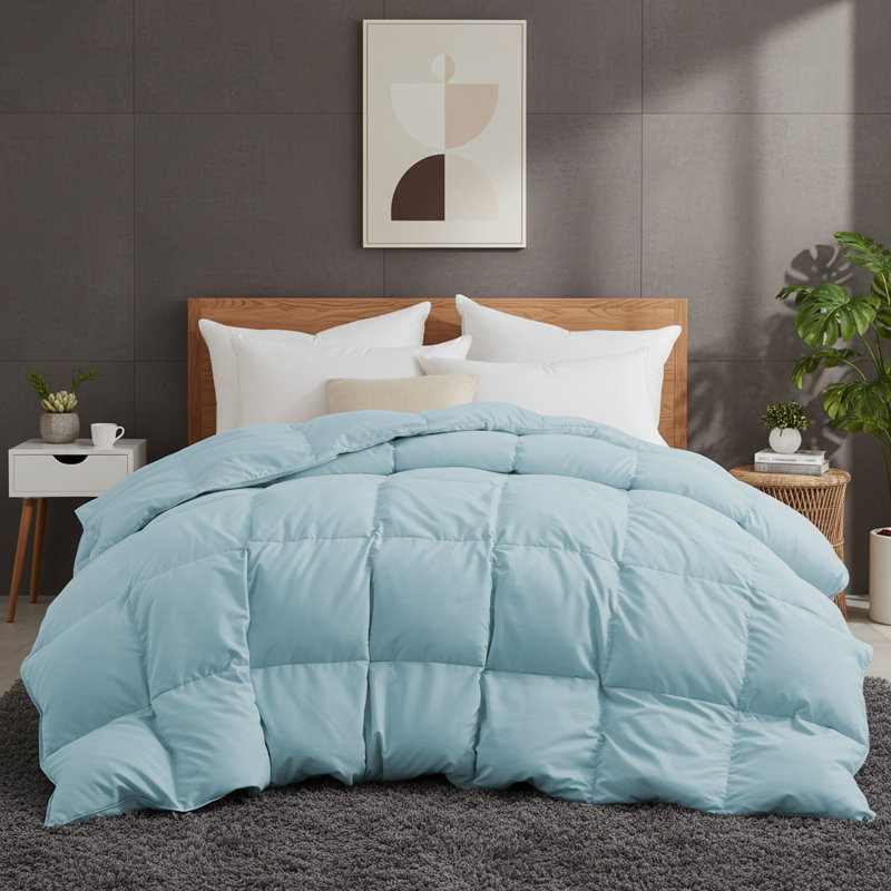 Premium All Season Down Feather Fiber Comforter Duvet Insert, Twin, Blue